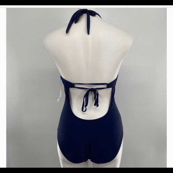 Kona Crochet Plunge Deep One Piece Navy Swimsuit - Picture 6 of 11